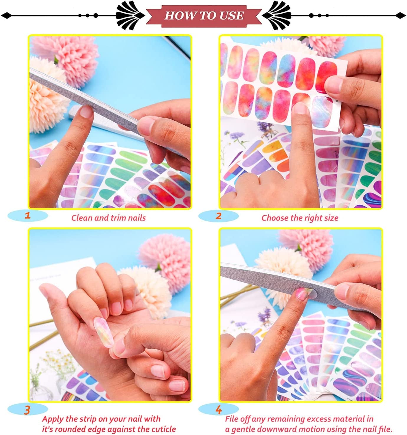 336 Pieces 24 Sheets Classic Retro Solid Color Nail Polish Strips Glitter Nail Wraps with Nail File Self-Adhesive Dark Nail Stickers Full Nail Wraps for Women Girls Nail Art