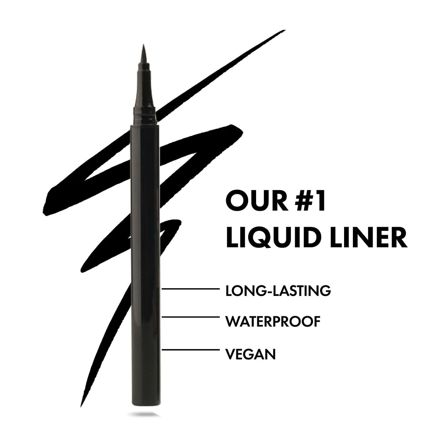 Black Waterproof Liquid Eyeliner - Vegan & Cruelty-Free Formula - Hypoallergenic Eye Makeup for Waterline and Eyelids - Long-Lasting Liquid Eyeliner (Pack of 1)