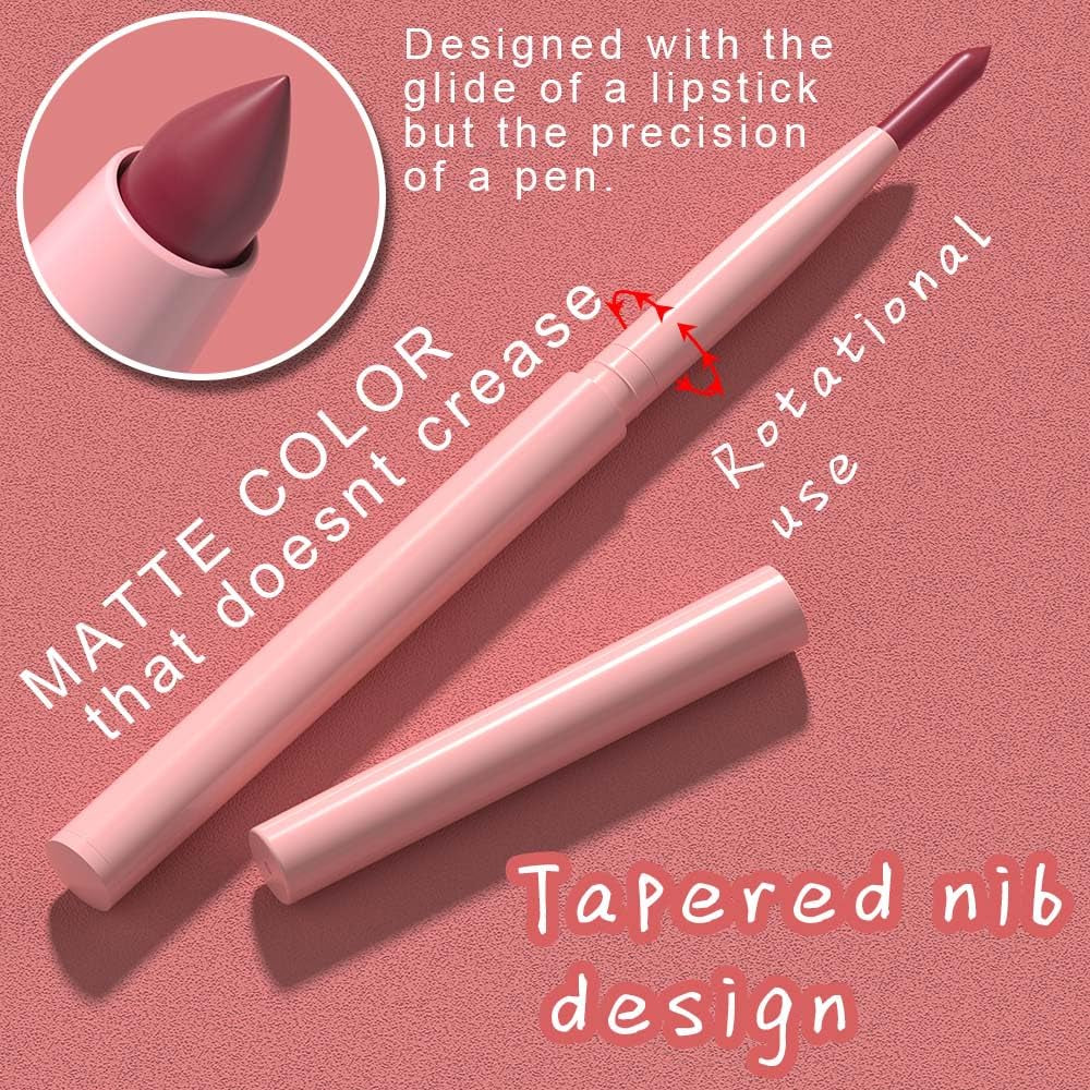 6Pcs Retractable Lip Liner Pencils Set Pack for Shaping & Sculpting Lips, Mauve Maroon Red Orange Nude Chocolate Dark Brown Plum Creamy Matte Gel Lip Liner Lipliners Pencil Delineador De Labios