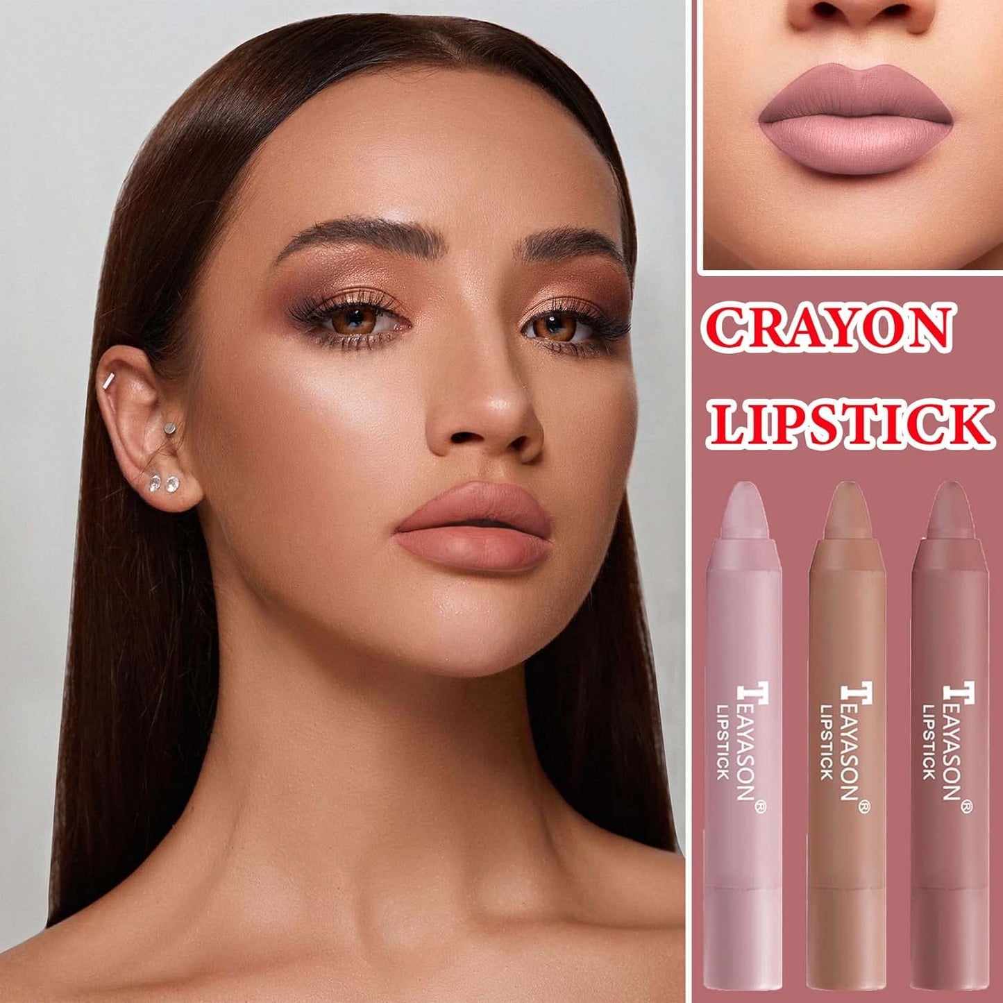 3 Pcs Matte Nude Lipstick Set,Lip Crayon Lipstick for Women Velvet Smooth Lip Gloss Stain Non-Stick Cup Lip Stick,Moisturing Long Lasting Waterproof Lipstick Lip Makeup(Set A)