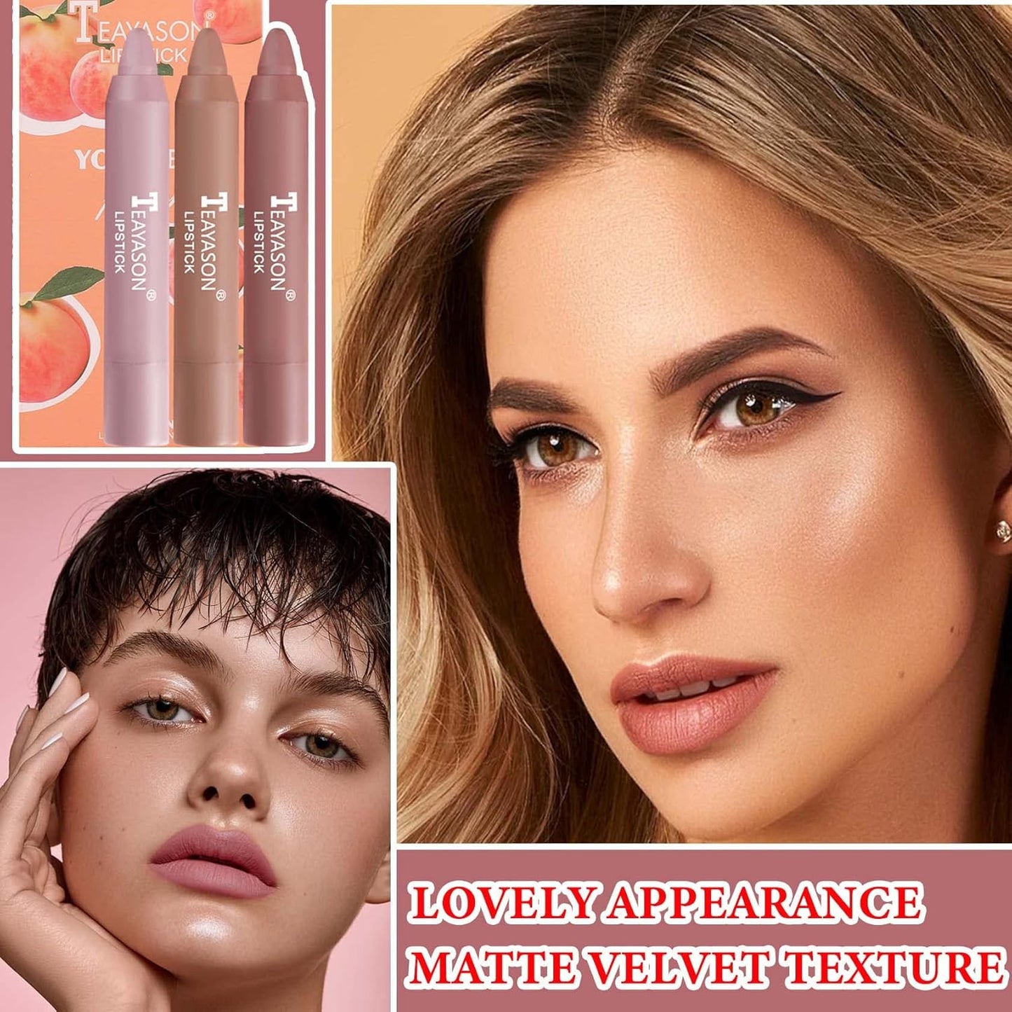 3 Pcs Matte Nude Lipstick Set,Lip Crayon Lipstick for Women Velvet Smooth Lip Gloss Stain Non-Stick Cup Lip Stick,Moisturing Long Lasting Waterproof Lipstick Lip Makeup(Set A)