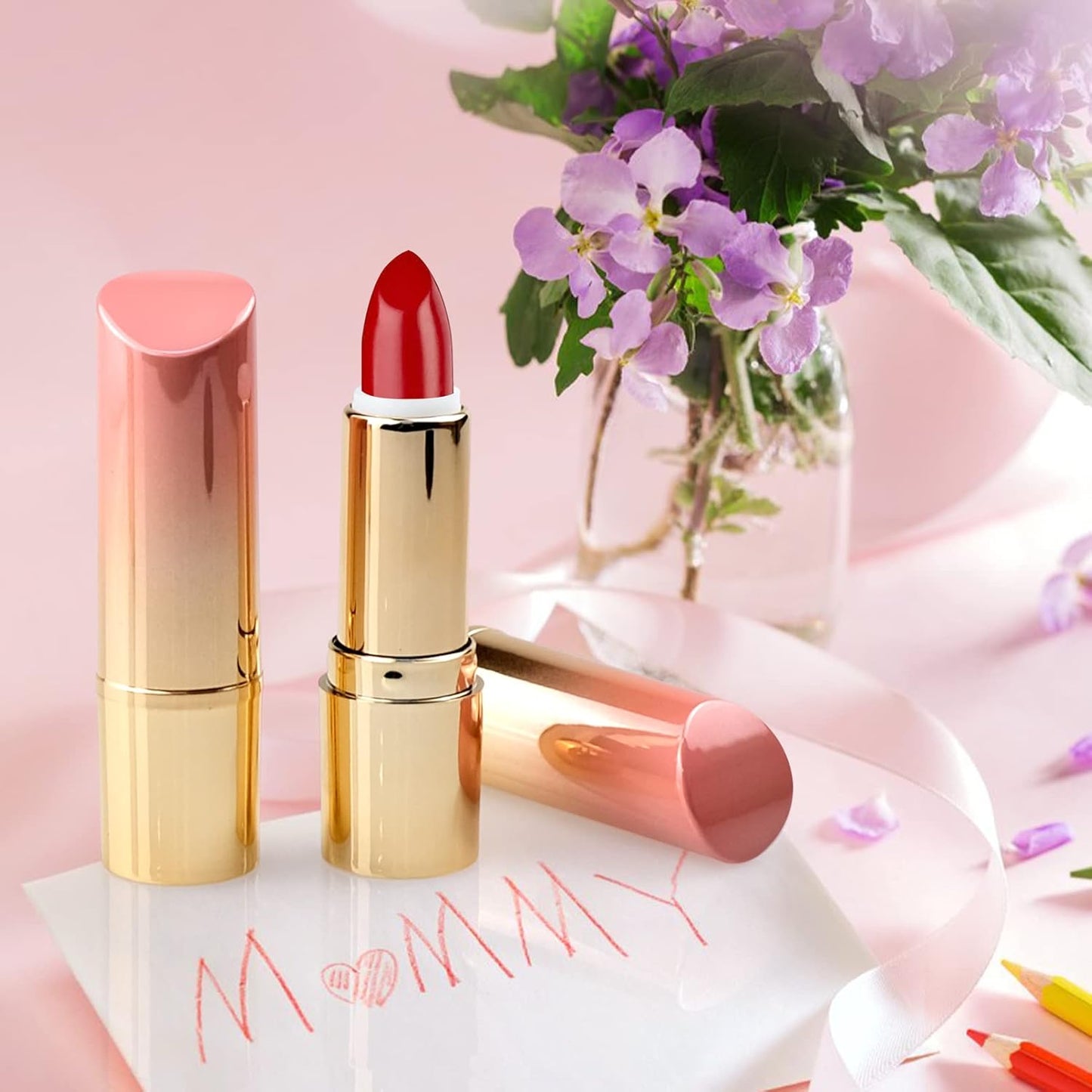 5 Pieces Empty Lipstick Tubes, 3.5G Gradient Pink Lipstick Tubes, Refillable DIY Lip Balm Tube Containers, Lip Stick Lip Balm Sample Tubes Vials