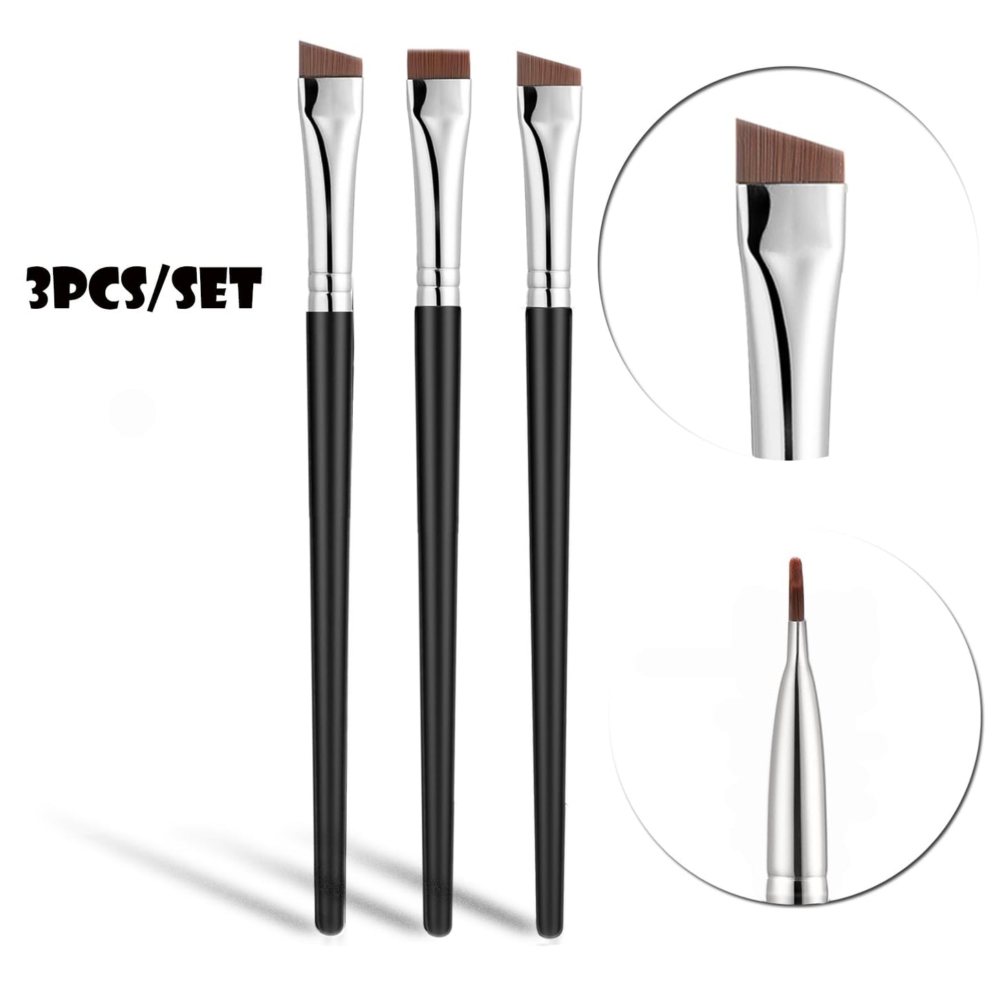 Fine Eyeliner Brushes,3 PACK Ultra Thin Angled Eyeliner Brushes and Eyebrow Brush Set,Women'S Quality Gel Eye Liner Makeup Brush,For Newbies and Salons Makeup Tools (BLACK)