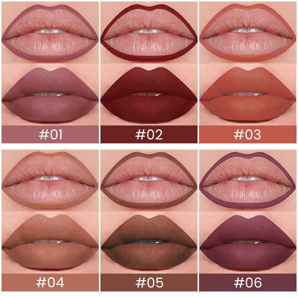 6Pcs Retractable Lip Liner Pencils Set Pack for Shaping & Sculpting Lips, Mauve Maroon Red Orange Nude Chocolate Dark Brown Plum Creamy Matte Gel Lip Liner Lipliners Pencil Delineador De Labios