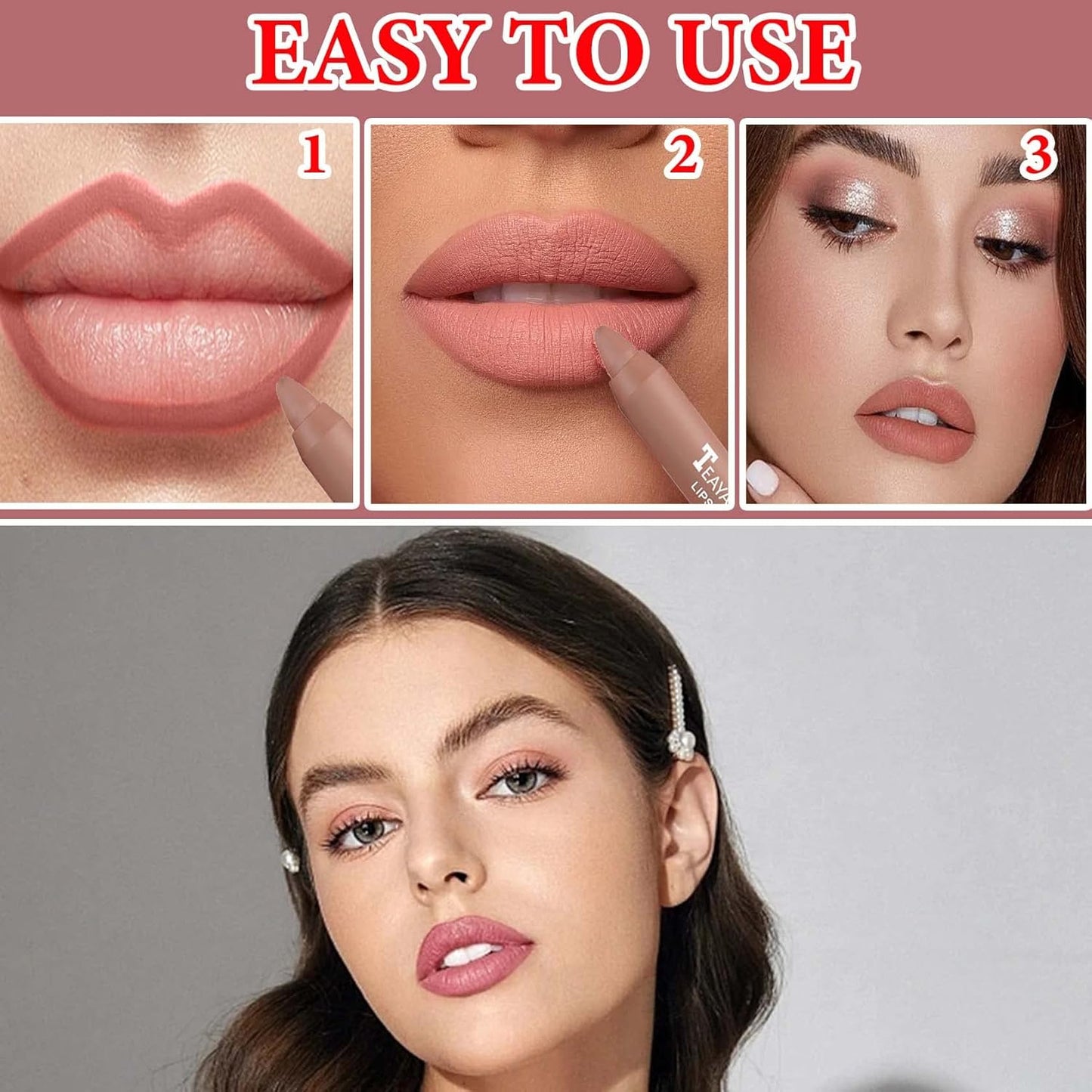 3 Pcs Matte Nude Lipstick Set,Lip Crayon Lipstick for Women Velvet Smooth Lip Gloss Stain Non-Stick Cup Lip Stick,Moisturing Long Lasting Waterproof Lipstick Lip Makeup(Set A)