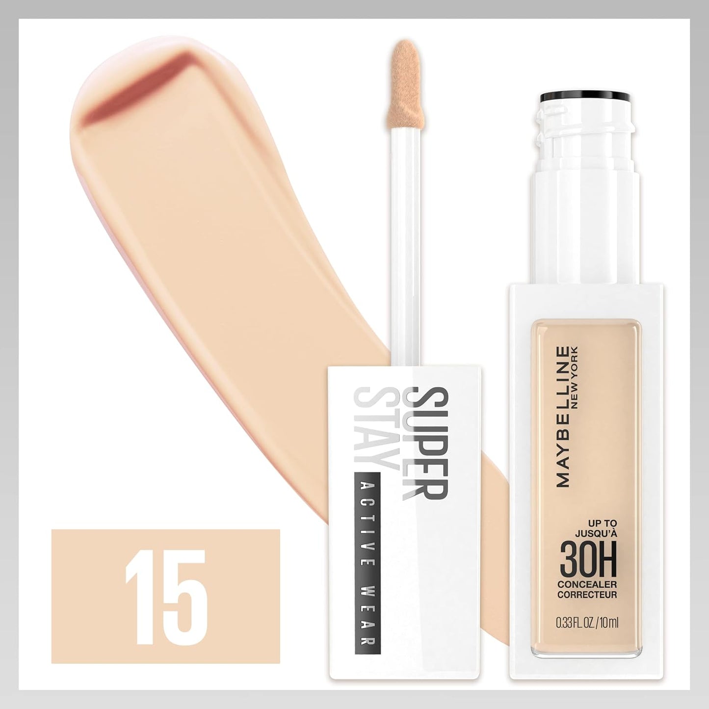 Super Stay Liquid Concealer Makeup, Full Coverage Concealer, up to 30 Hour Wear, Transfer Resistant, Natural Matte Finish, Oil-Free, Available in 16 Shades, 15, 1 Count