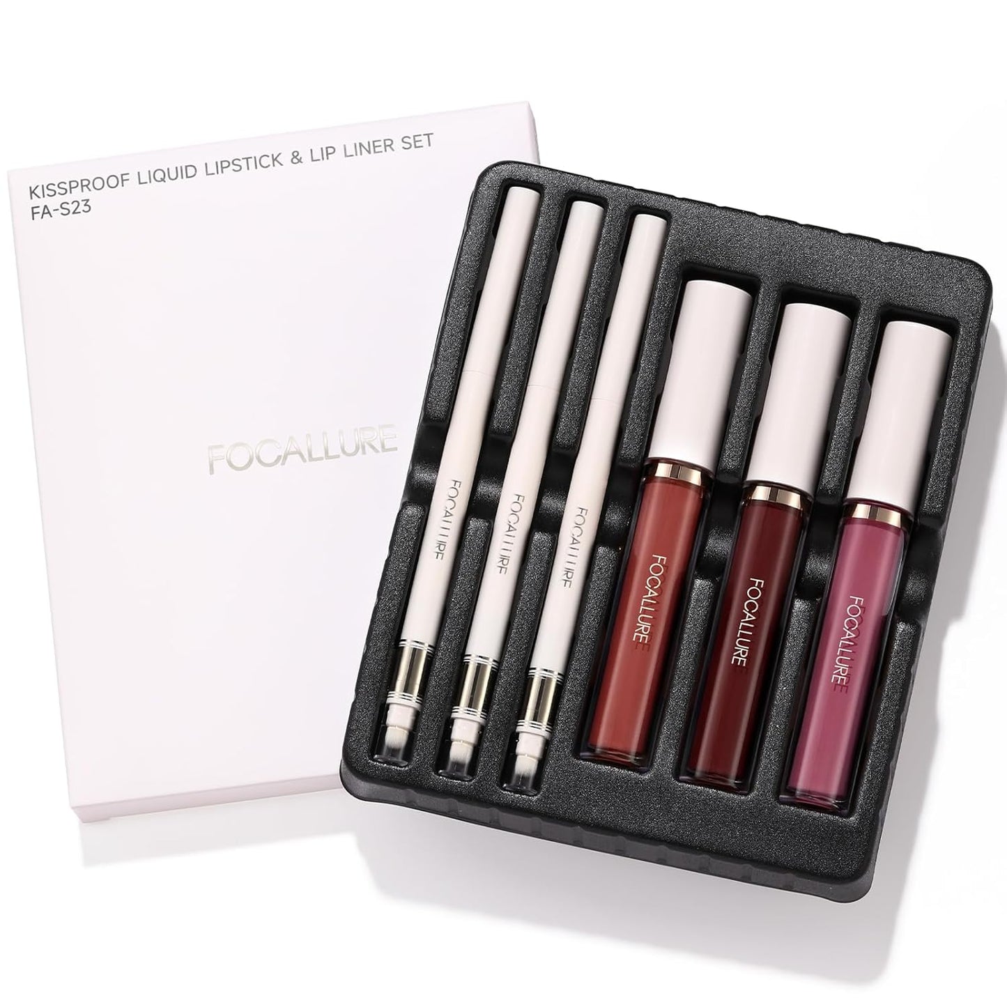 KISSPROOF 6Pcs Liquid Lipstick & Lip Liner Set, 3 Highly Pigmented Lip Gloss, 3 Matte Lip Crayons with Built-In Sharpener, Non-Stick Cup Lips Makeup Gift for Women, PP01 VIOLET