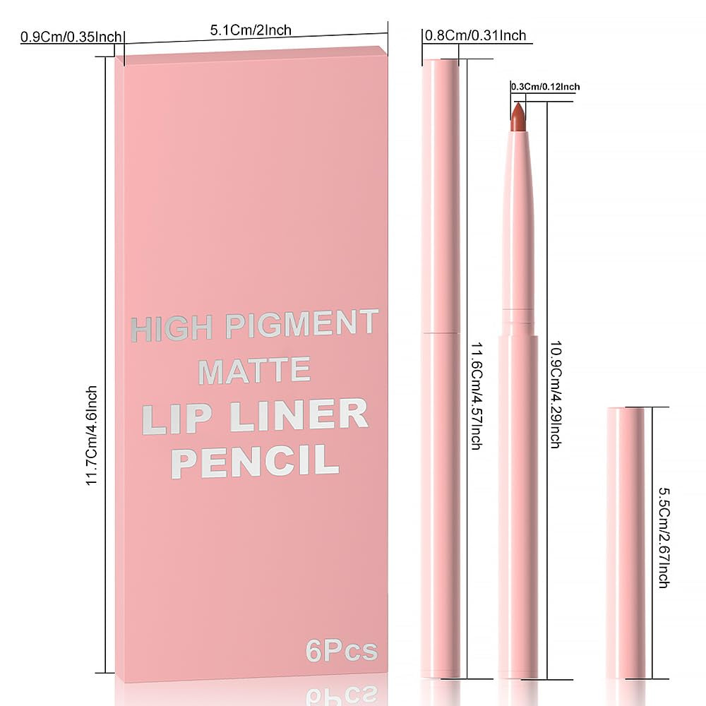 6Pcs Retractable Lip Liner Pencils Set Pack for Shaping & Sculpting Lips, Mauve Maroon Red Orange Nude Chocolate Dark Brown Plum Creamy Matte Gel Lip Liner Lipliners Pencil Delineador De Labios