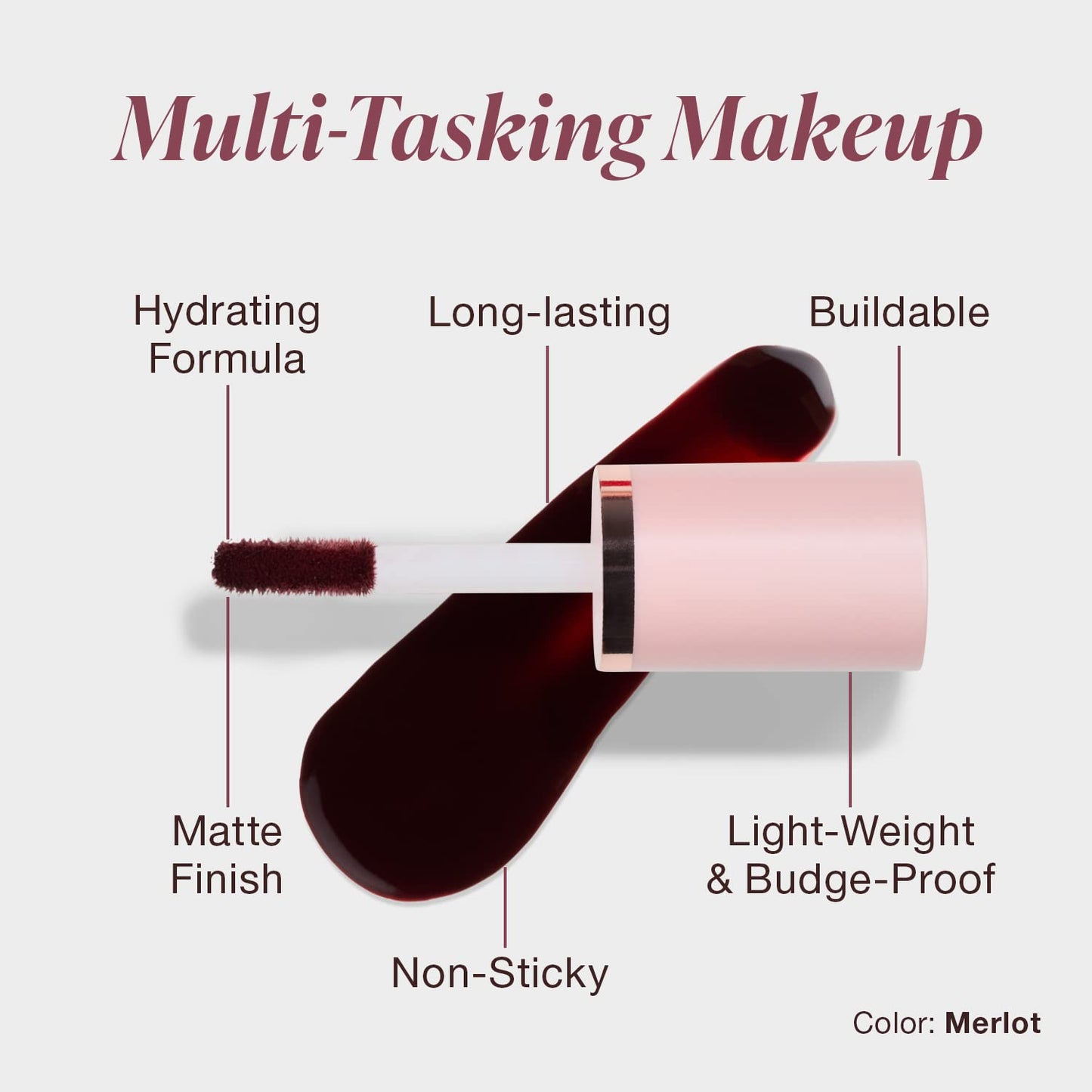2-In-1 Lip & Cheek Stain Merlot, 0.10 Fl Oz, Deep Cherry Red Hydrating, Long-Lasting, Matte Lip and Cheek Color