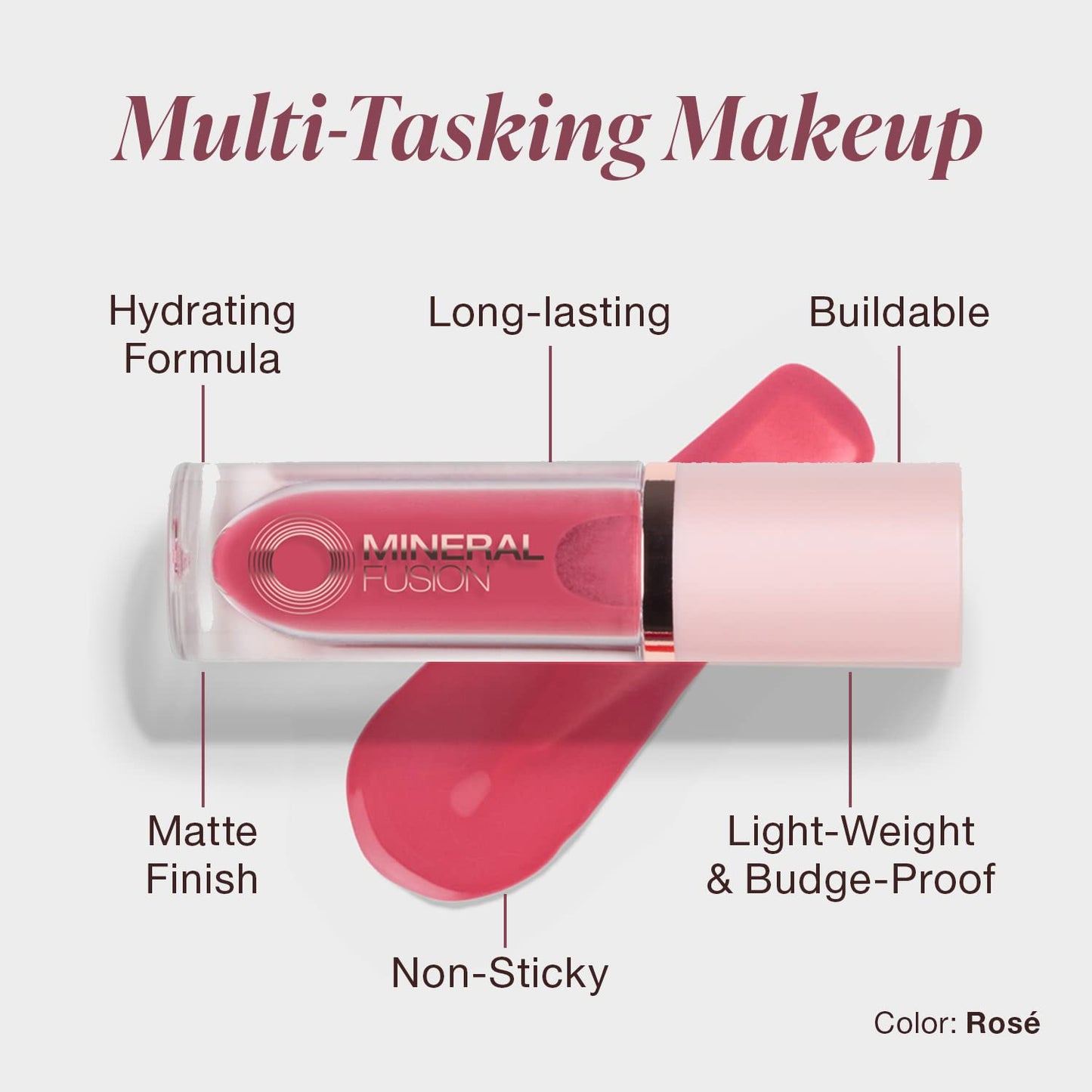 2-In-1 Lip & Cheek Stain Rose, 0.10 Fl Oz, Rosey Pink Hydrating, Long-Lasting, Matte Lip and Cheek Color