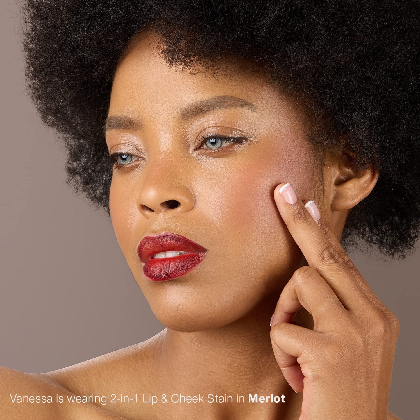 2-In-1 Lip & Cheek Stain Merlot, 0.10 Fl Oz, Deep Cherry Red Hydrating, Long-Lasting, Matte Lip and Cheek Color