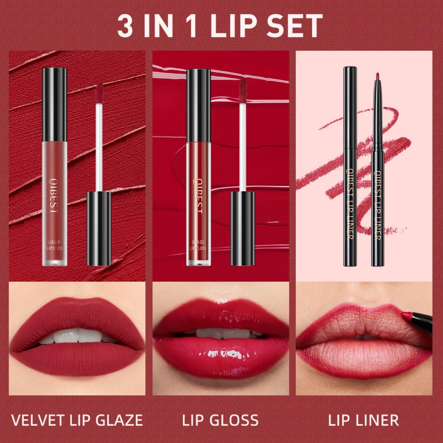 All in One Lip Kit 3 in 1 Smooth Lipliner Lipgloss and Lipstick Set with Matte Velvet Liquid Lipstick Hydrating Moisturizing Lip Gloss and Creamy Lip Liner (Kit 03, Cinnamon Bun)