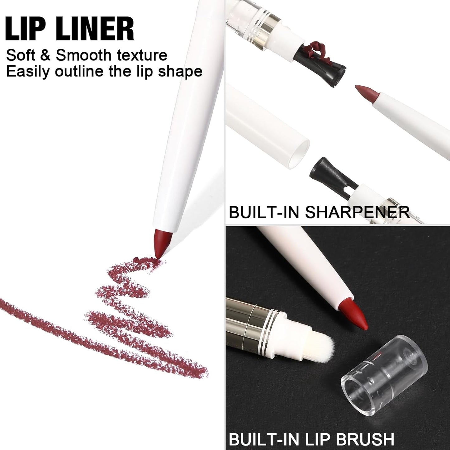 KISSPROOF 6Pcs Liquid Lipstick & Lip Liner Set, 3 Highly Pigmented Lip Gloss, 3 Matte Lip Crayons with Built-In Sharpener, Non-Stick Cup Lips Makeup Gift for Women, PP01 VIOLET