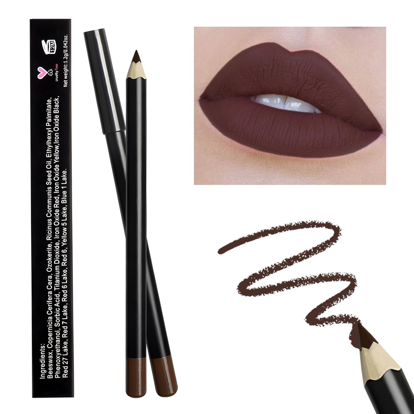 Brown Lip Liner, Long Lasting Lip Liner Pencil, Rich Lip Makeup Colors Highly Pigmented Lip Liners, Smooth Application Lipliner Lip Pencil