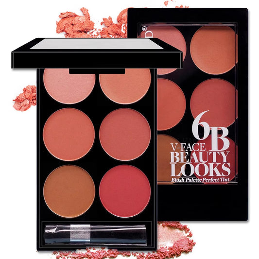 Transform Your Look with Our 6-Color All-In-One Blush and Contouring Palette - Pearlescent Matte Finish for Effortless Beauty