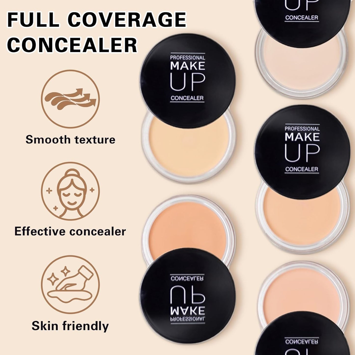 Under Eye Concealer for Dark Circles with Primer,Pot Concealer Full Coverage Tattoo Cover up Makeup,Nourishing and Moisturizing,Cruelty-Free（04 Light）