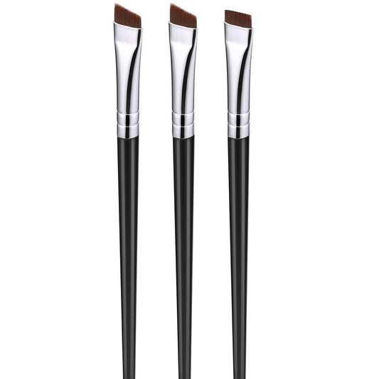 Fine Eyeliner Brushes,3 PACK Ultra Thin Angled Eyeliner Brushes and Eyebrow Brush Set,Women'S Quality Gel Eye Liner Makeup Brush,For Newbies and Salons Makeup Tools (BLACK)
