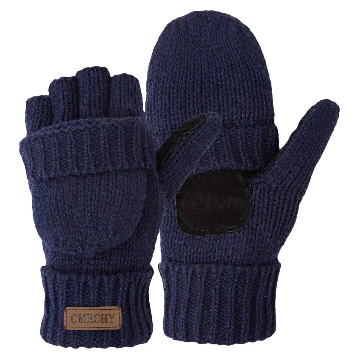 Mittens Winter Fingerless Gloves Warm Wool Knitted Gloves Convertible Gloves for Men and Women