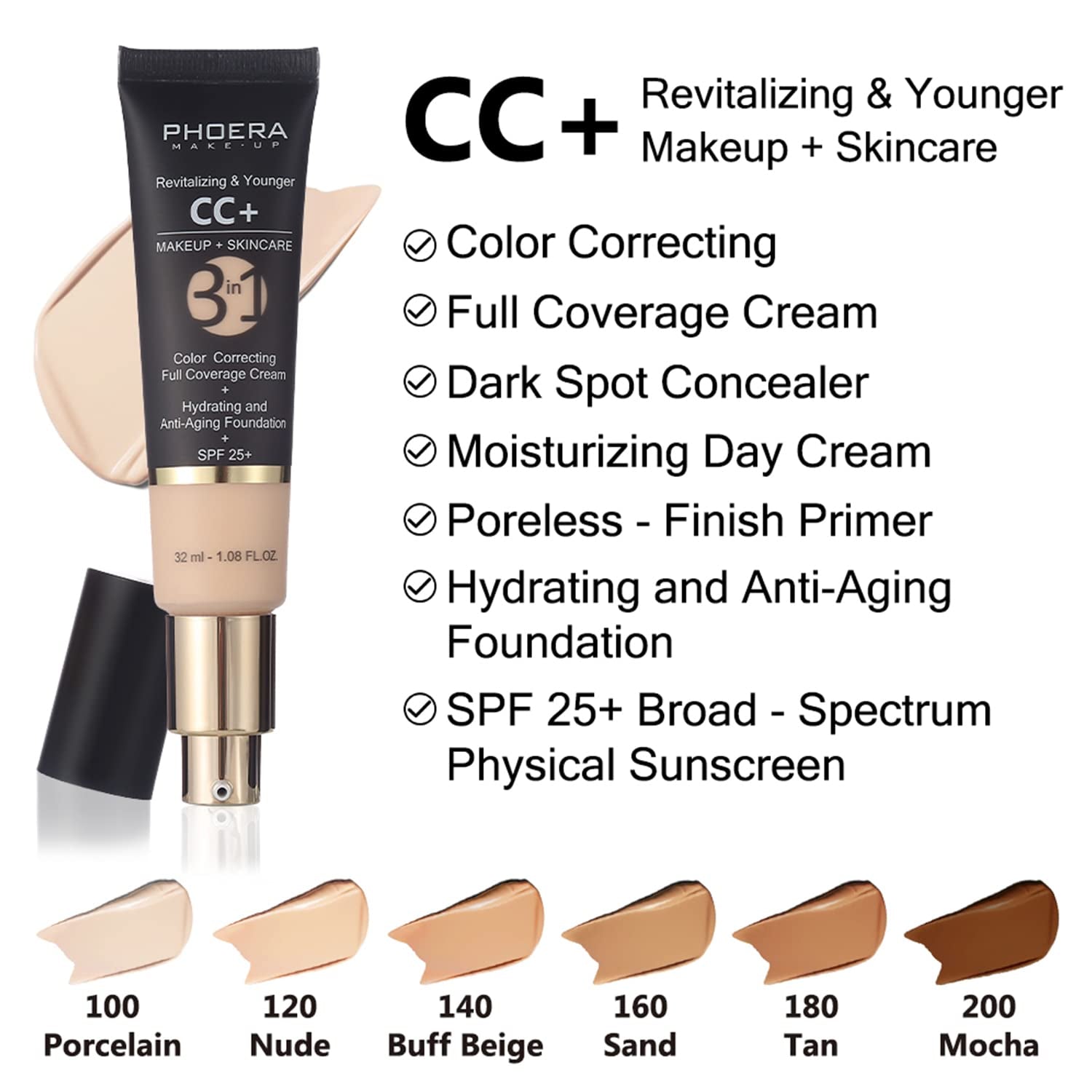 Mushroom Head Air Cushion CC Cream - Flawless Natural Foundation with SPF, Color Correcting & Anti-Aging Hydrating Serum in Warm Nude & Nude