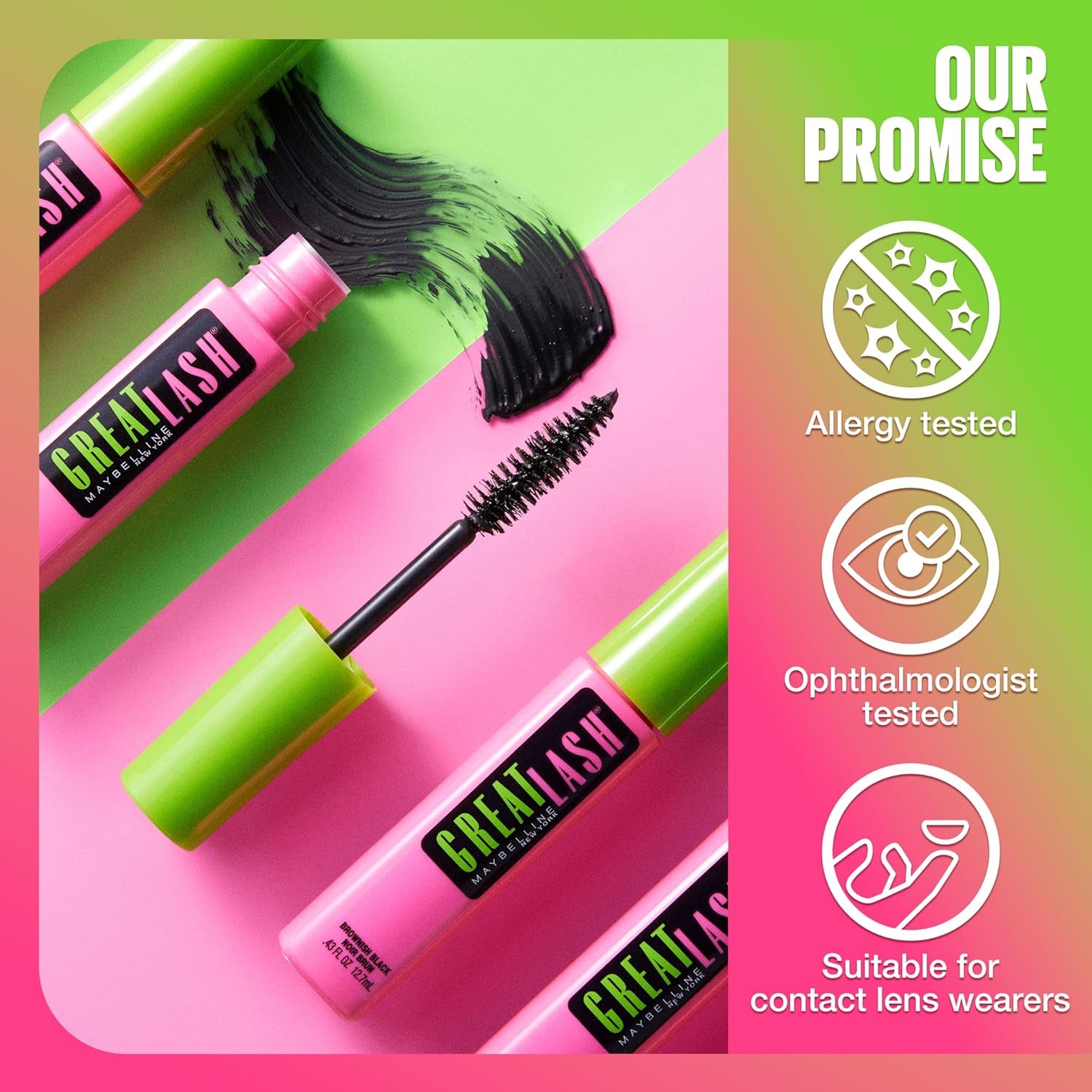 Great Lash BIG Washable Mascara, Volumizing, Thickening, Lengthening Mascara, Brownish Black, 2 Count