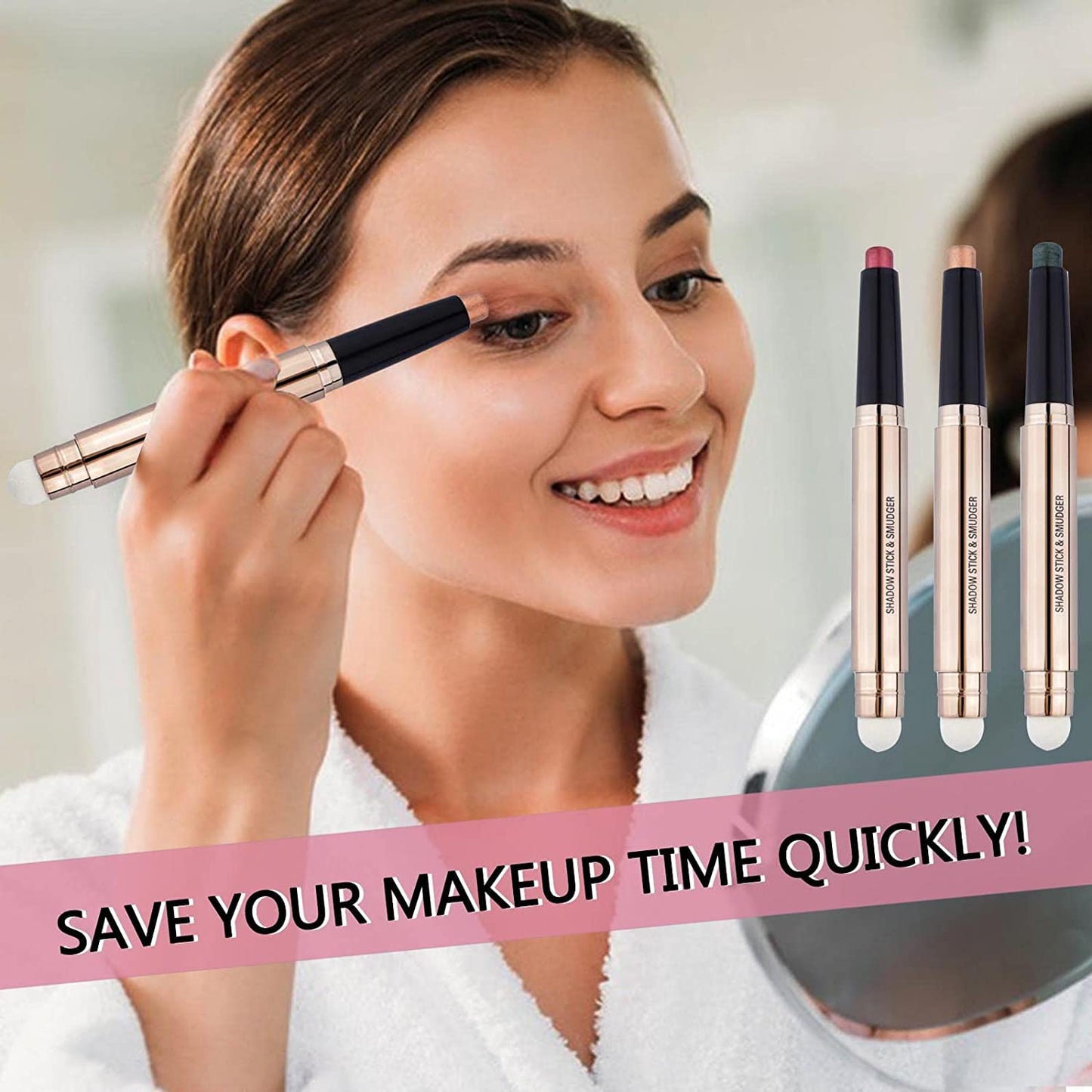 Rose Gold Eyeshadow Stick Makeup, Highlighter Matte Cream Eye Shadow Pencil, Waterproof Hypoallergenic Long Lasting Crayon, Glitter Primer Palette Shimmer Eyeliner Pen Wiht Soft Brush