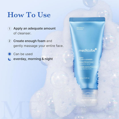 Revitalize Your Skin with Medicube Zero Foam Cleanser | Gentle Daily Cleanser for Sensitive Skin | Control Sebum, Hydrate, and Minimize Pores | 4.23 Oz Korean Skincare Essential
