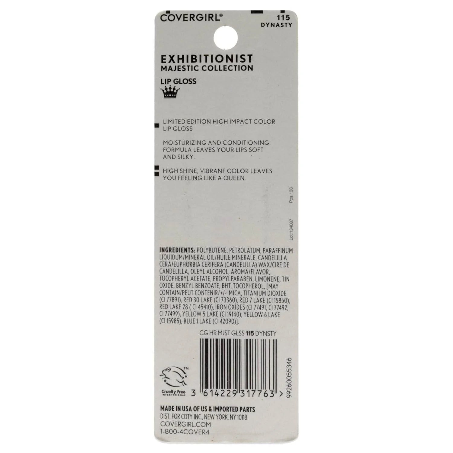 Elevate Your Look with COVERGIRL Exhibitionist Majesty Lip Gloss - Stunning Dynasty Shade for All Skin Types, 0.12 Oz