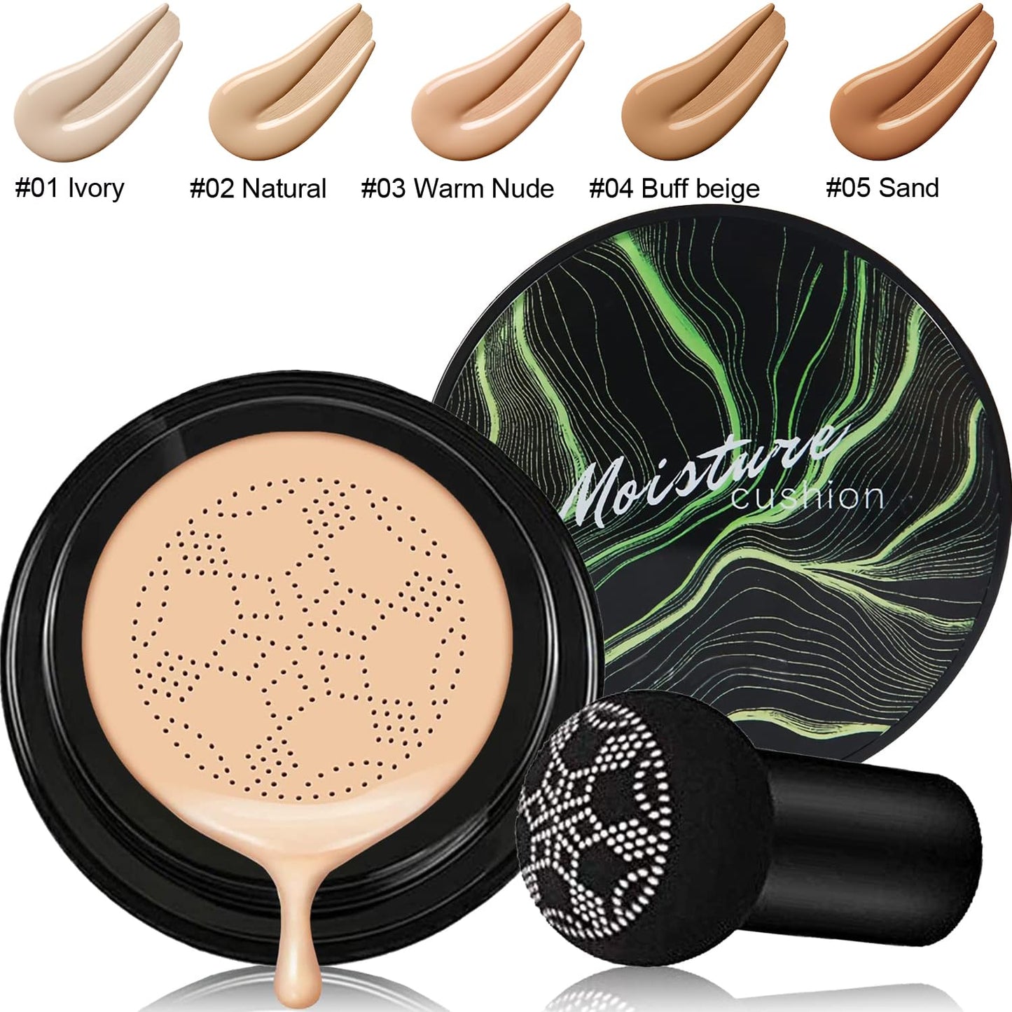Mushroom Head Air Cushion CC Cream - Flawless Natural Foundation with SPF, Color Correcting & Anti-Aging Hydrating Serum in Warm Nude & Nude