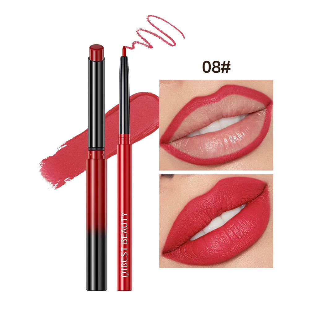 QIBEST 2-Piece Matte Velvet Lipstick and Lip Liner Set - Long Lasting, Waterproof, and Perfect for a Sexy Red Lip Look