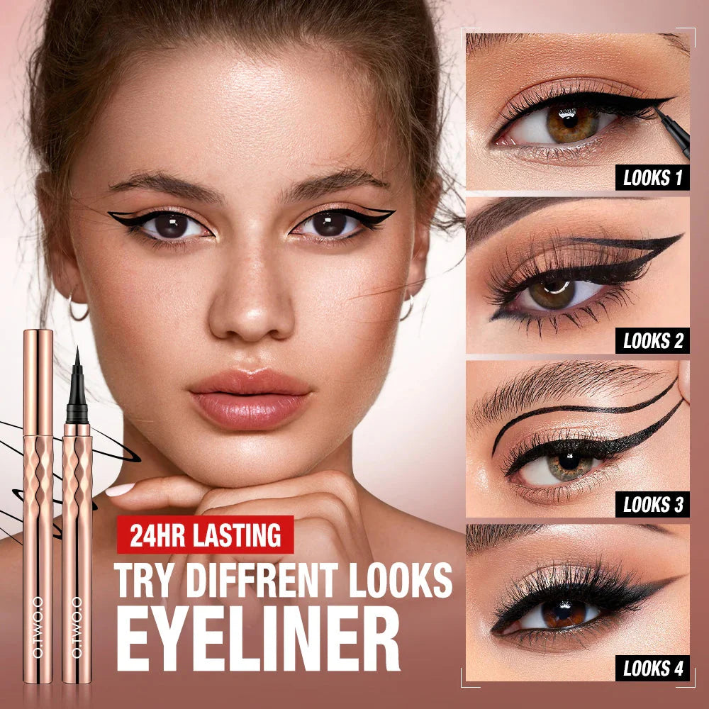 O.TWO.O Eyeliner Pencil Liquid Eye Liner Waterproof Smudge Proof Quick Drying 12 Hour Wear Ultra Fine Black Eyeliner for Arrows