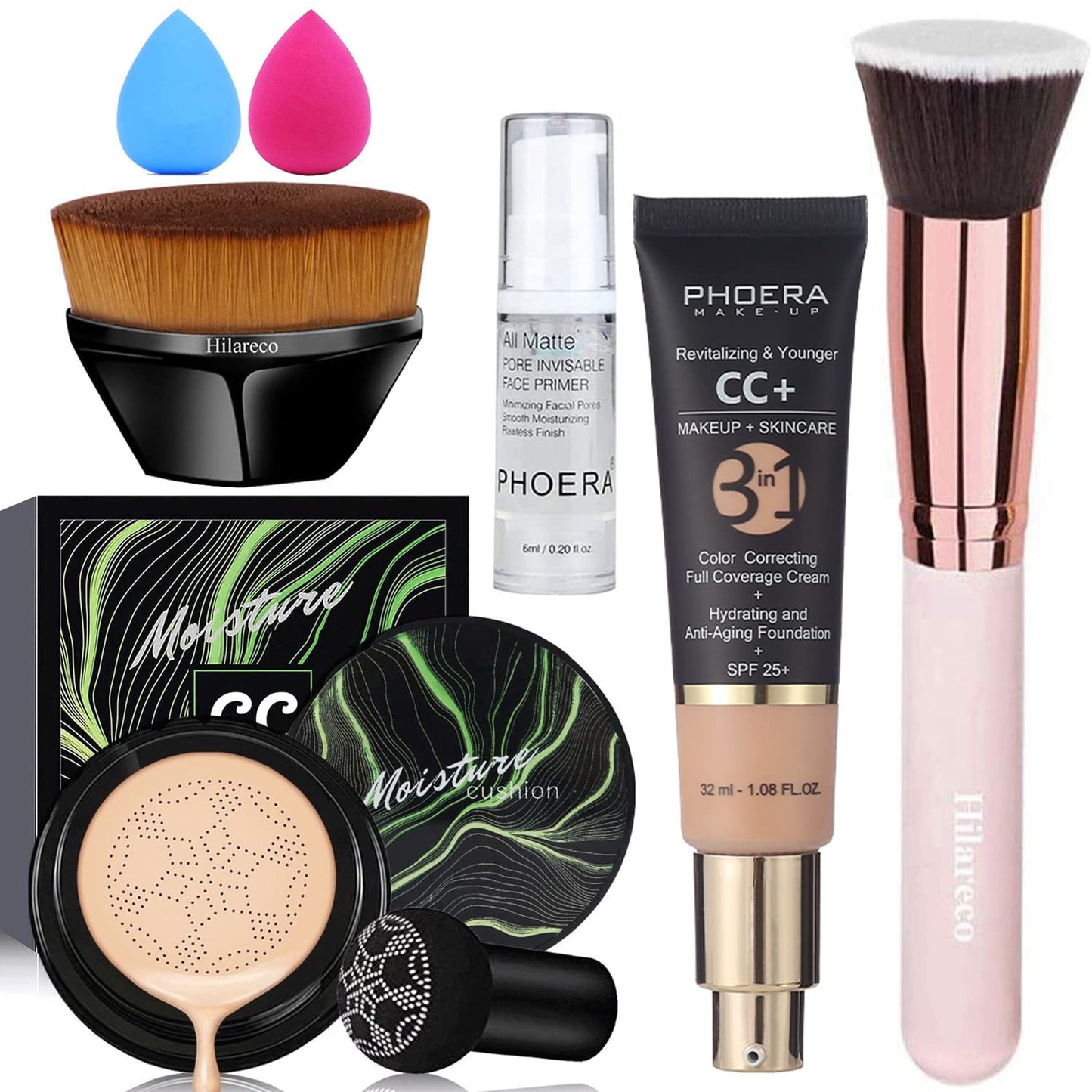 Mushroom Head Air Cushion CC Cream - Flawless Natural Foundation with SPF, Color Correcting & Anti-Aging Hydrating Serum in Warm Nude & Nude