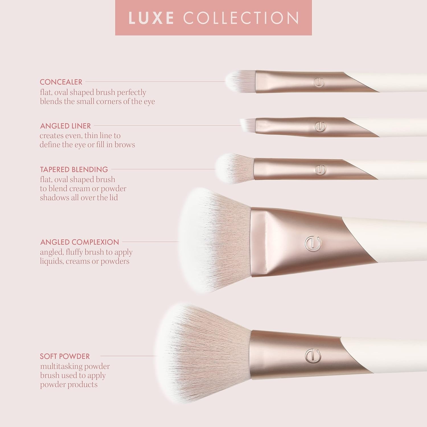 Elevate Your Makeup Game with the Luxe Natural Elegance 5-Piece Professional Brush Set - Vegan & Cruelty-Free!