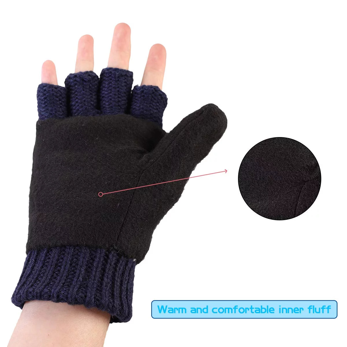 Mittens Winter Fingerless Gloves Warm Wool Knitted Gloves Convertible Gloves for Men and Women