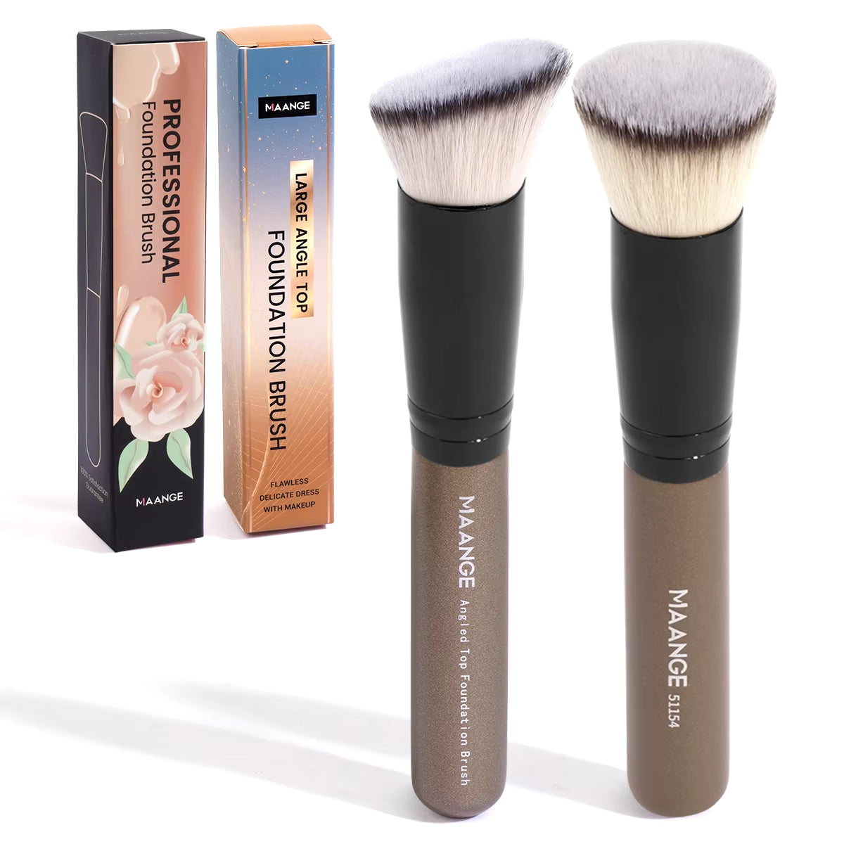 Elevate Your Makeup Game with the 2PCS Flat Angled Kabuki Foundation Brush Set - Perfect for Flawless Application and Seamless Blending!