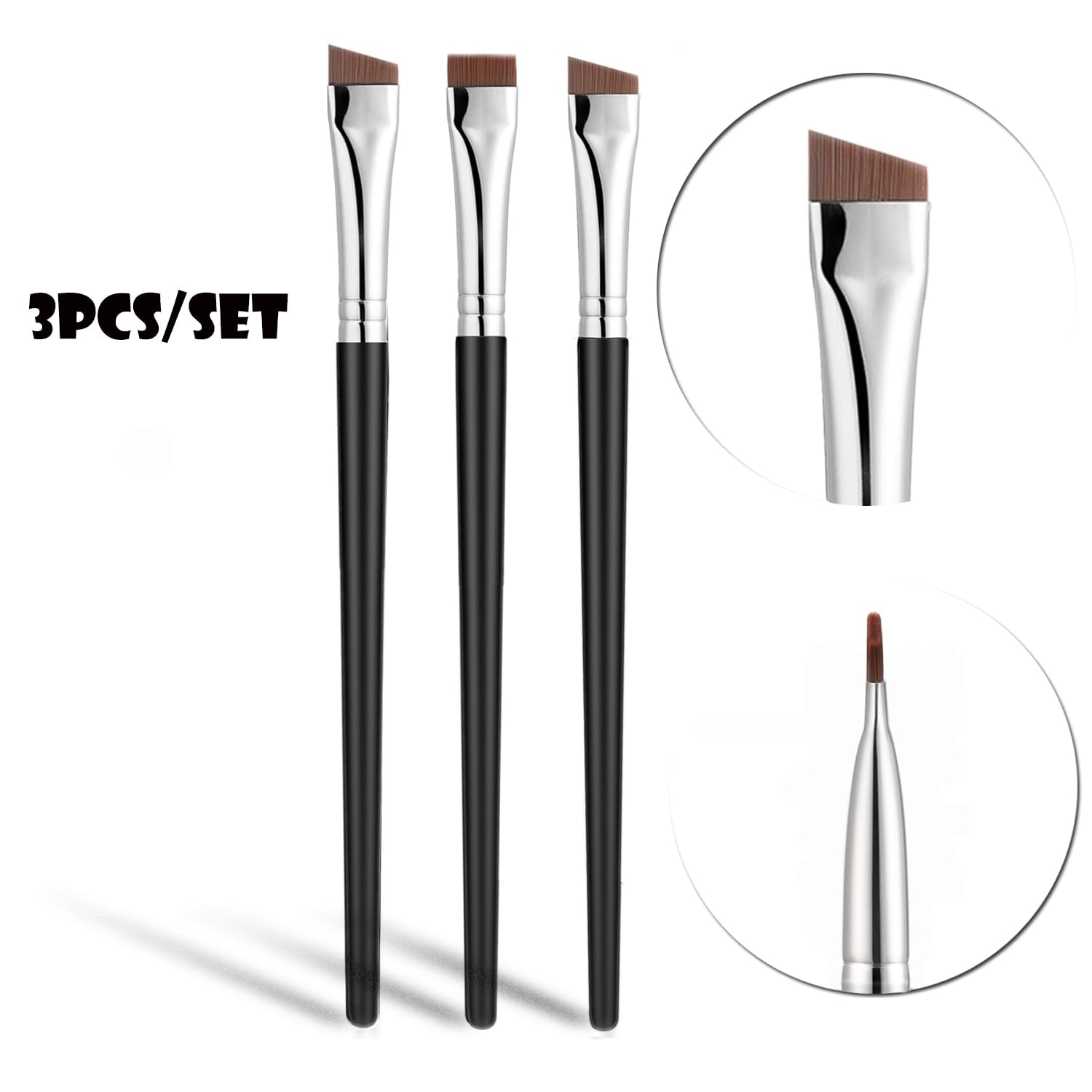 Fine Eyeliner Brushes,3 PACK Ultra Thin Angled Eyeliner Brushes and Eyebrow Brush Set,Women'S Quality Gel Eye Liner Makeup Brush,For Newbies and Salons Makeup Tools (BLACK)