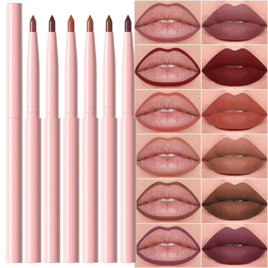6Pcs Retractable Lip Liner Pencils Set Pack for Shaping & Sculpting Lips, Mauve Maroon Red Orange Nude Chocolate Dark Brown Plum Creamy Matte Gel Lip Liner Lipliners Pencil Delineador De Labios