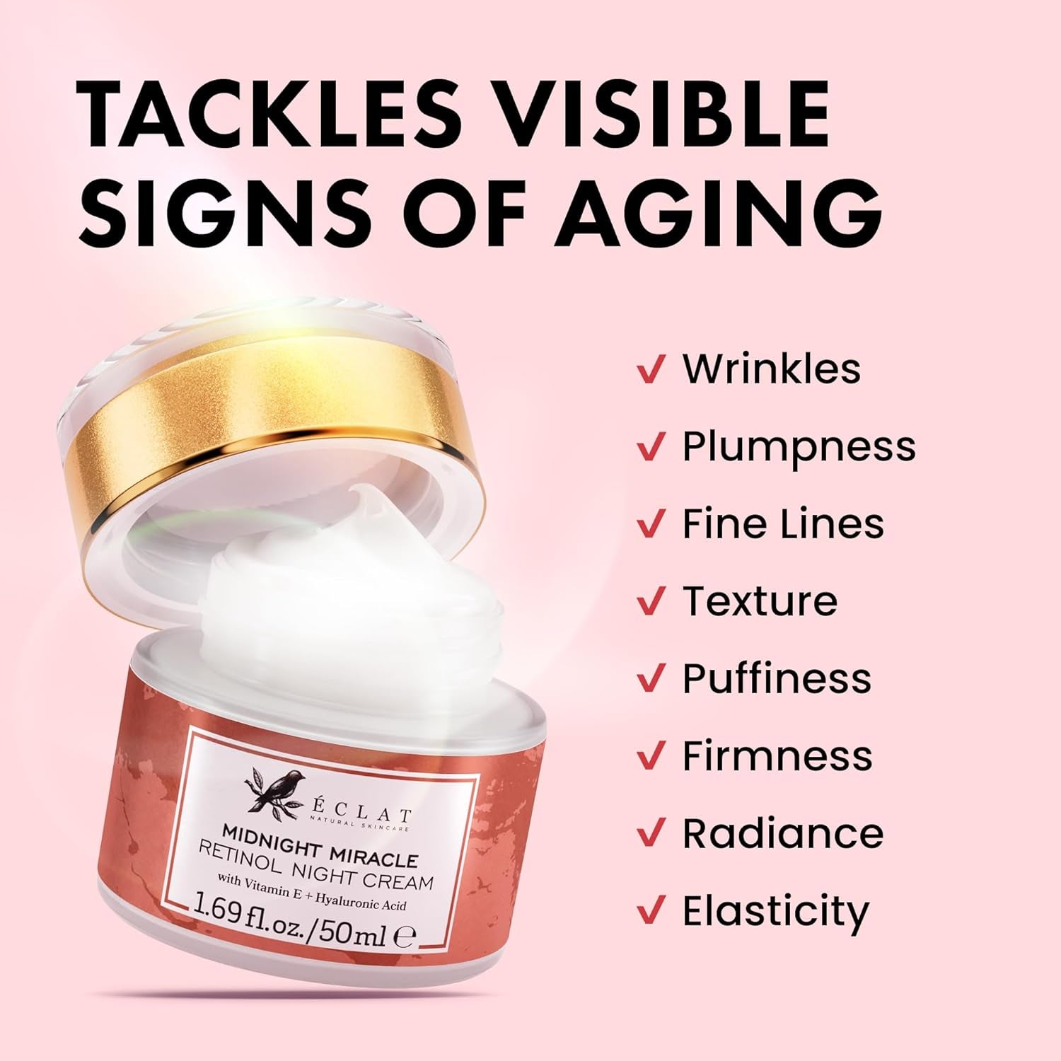 Retinol Night Cream – Renewing Retinol Cream for Face with Hyaluronic Acid – anti Aging to Smooth Wrinkles & Fine Lines - Firming & Hydrating Face Moisturizer for Women & Men 50 Ml