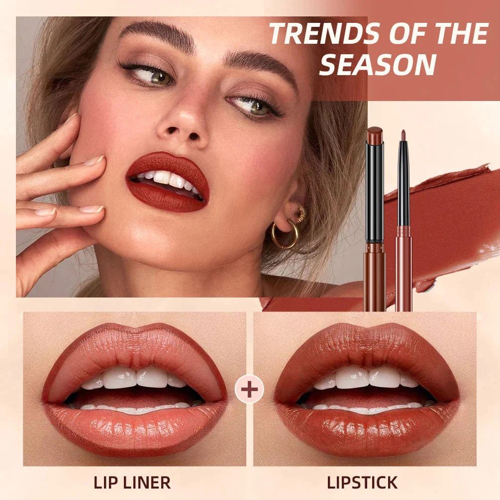 QIBEST 2-Piece Matte Velvet Lipstick and Lip Liner Set - Long Lasting, Waterproof, and Perfect for a Sexy Red Lip Look