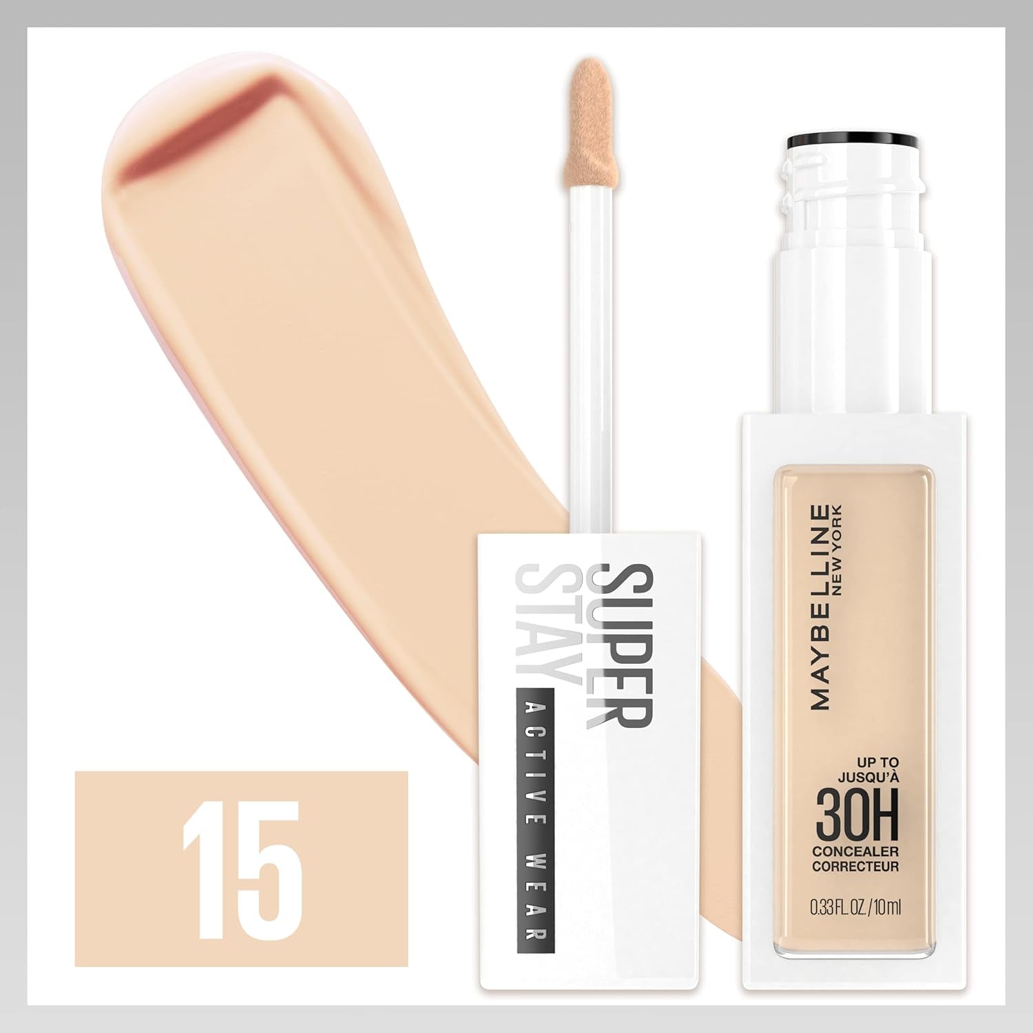 Super Stay Liquid Concealer Makeup, Full Coverage Concealer, up to 30 Hour Wear, Transfer Resistant, Natural Matte Finish, Oil-Free, Available in 16 Shades, 15, 1 Count