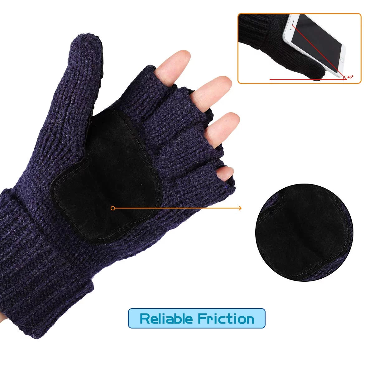 Mittens Winter Fingerless Gloves Warm Wool Knitted Gloves Convertible Gloves for Men and Women