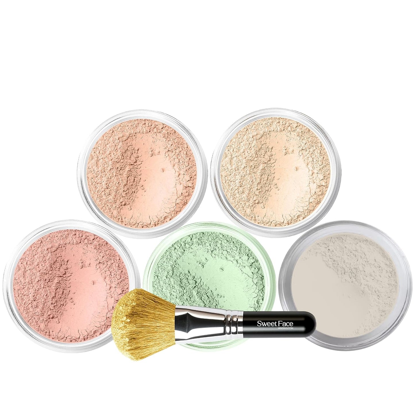 Get Flawless Skin with Our 5-Piece Pink Bisque Mineral Makeup Set - Includes Face Brush for Perfect Application!