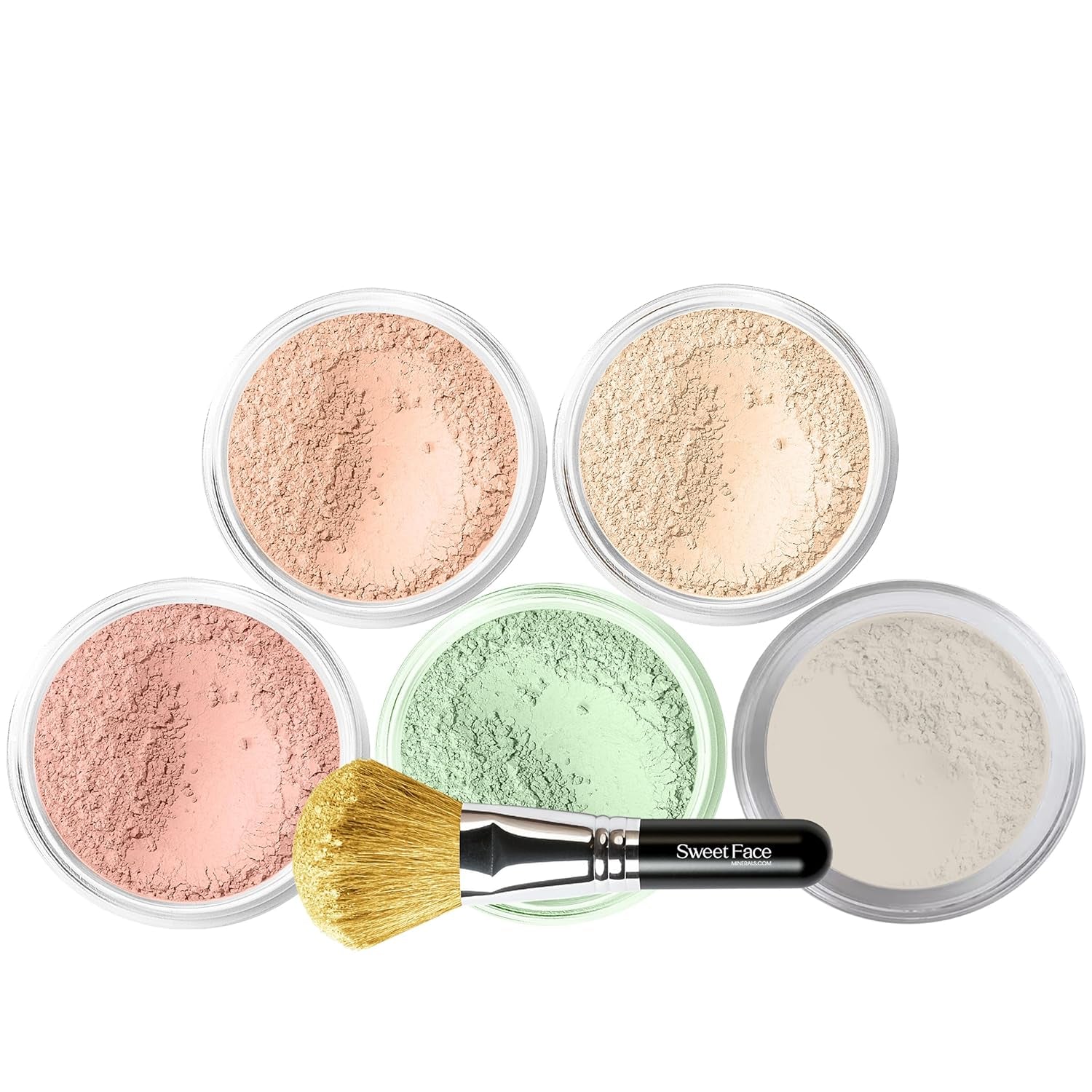 Get Flawless Skin with Our 5-Piece Pink Bisque Mineral Makeup Set - Includes Face Brush for Perfect Application!