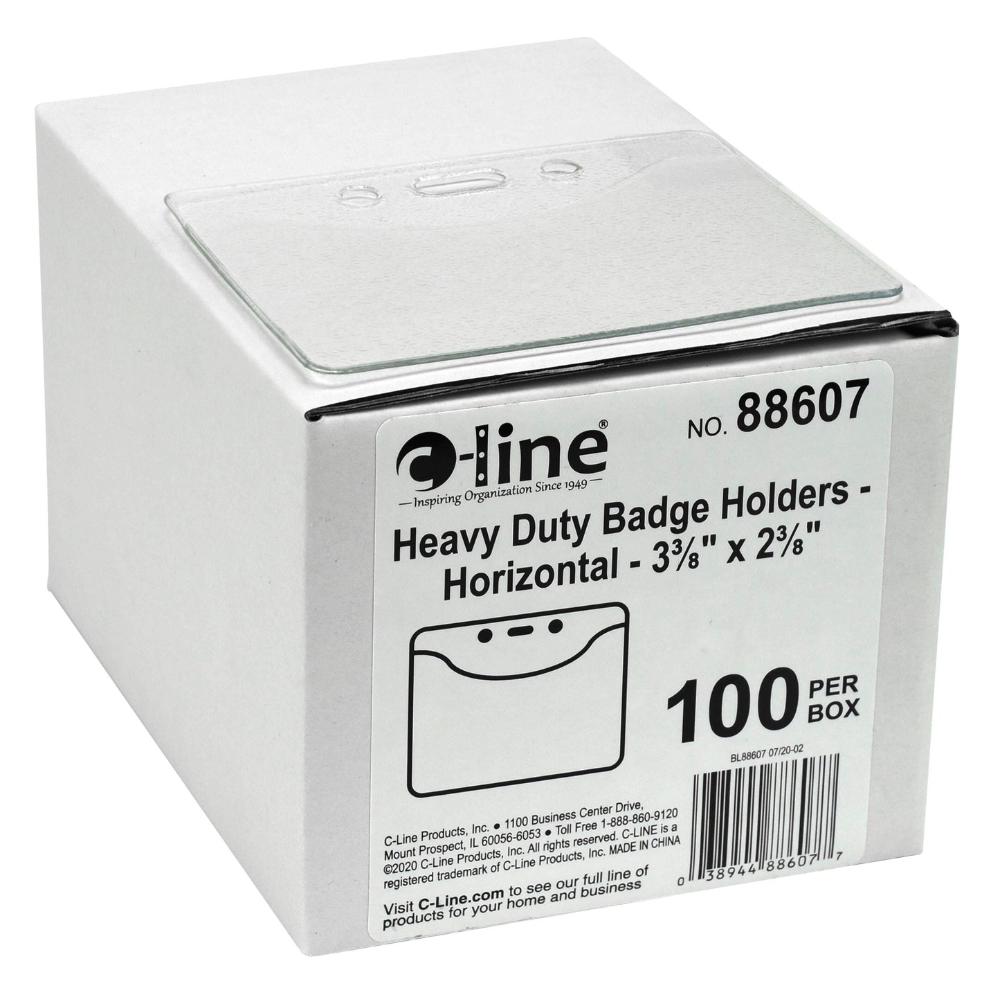 Heavy Duty Vinyl Badge Holders, Horizontal, 2.38 X 3.38 Inches, 100 per Pack, Clear (88607)