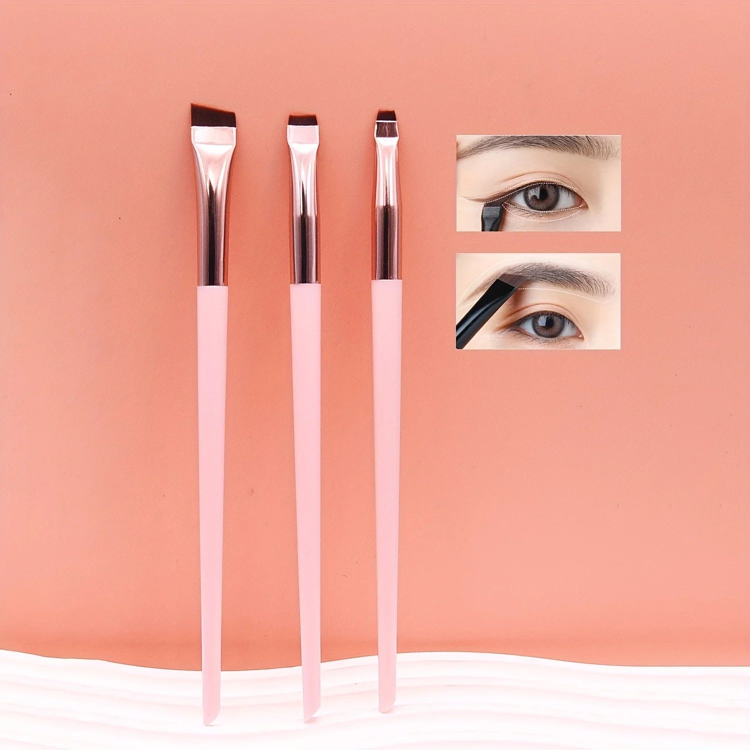 3Pcs Makeup Brush Set,Blade Eyeliner Brush Fine Oblique Head Eyebrow Brush Outline Eyeliner Ultra-Thin Eye Shadow Brush Makeup B