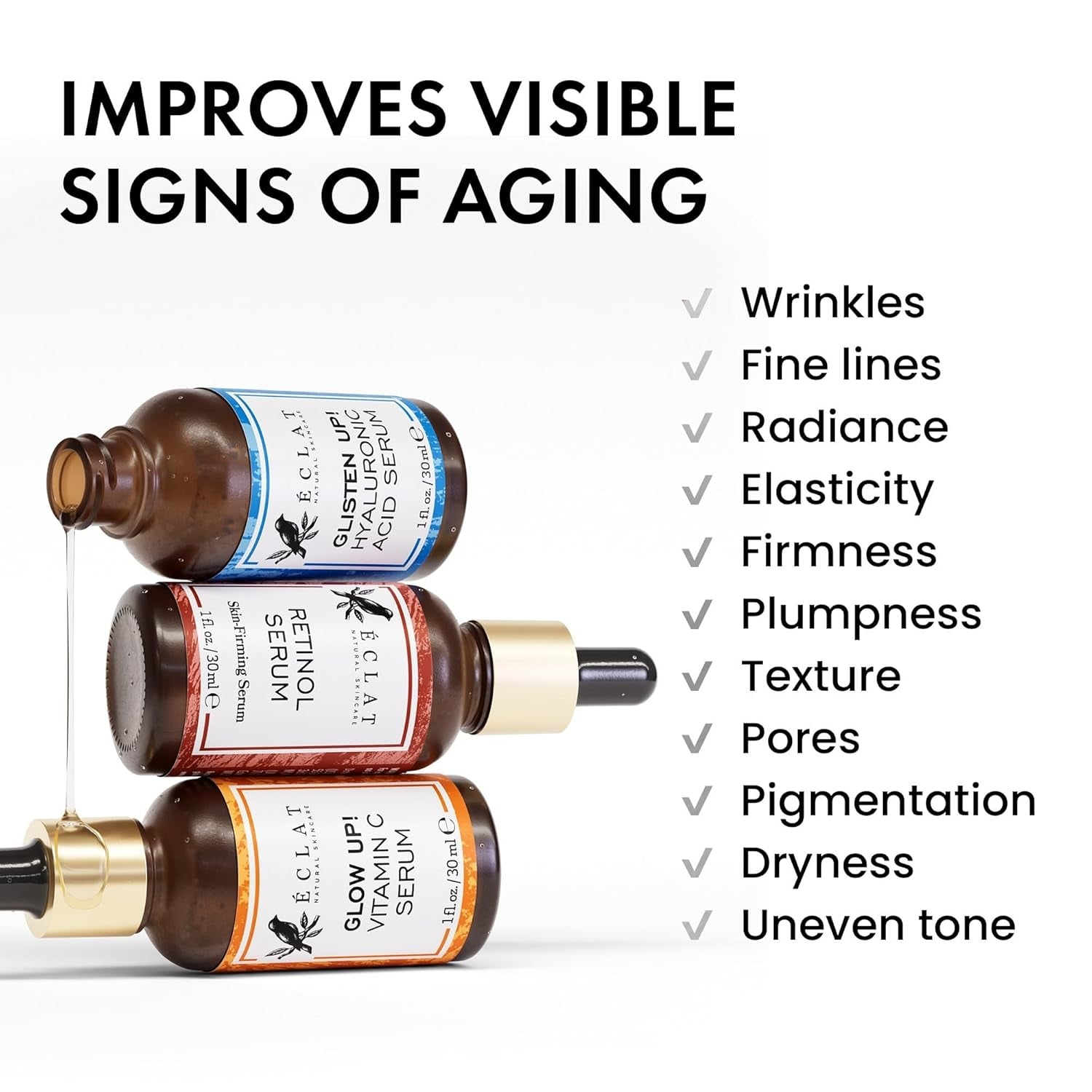 Face Serum Set – Vitamin C, Retinol, Hyaluronic Acid for Hydration & Anti-Aging – Brightening & Firming Facial Serums – 3 Pack Face Care Set