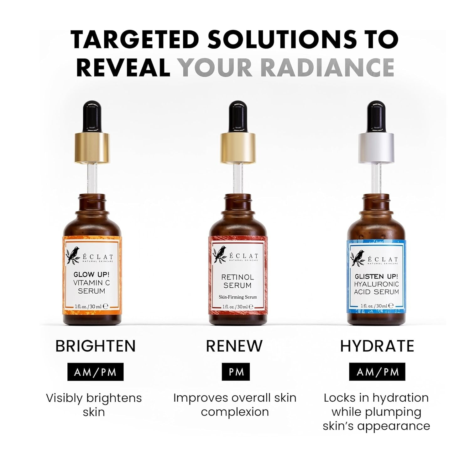 Face Serum Set – Vitamin C, Retinol, Hyaluronic Acid for Hydration & Anti-Aging – Brightening & Firming Facial Serums – 3 Pack Face Care Set