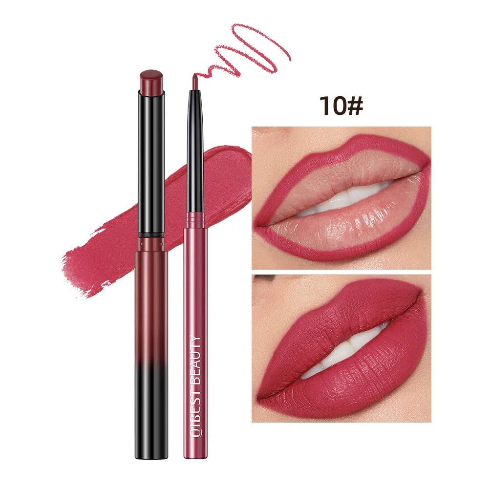QIBEST 2-Piece Matte Velvet Lipstick and Lip Liner Set - Long Lasting, Waterproof, and Perfect for a Sexy Red Lip Look