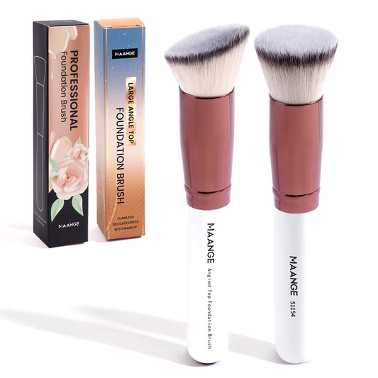 Elevate Your Makeup Game with the 2PCS Flat Angled Kabuki Foundation Brush Set - Perfect for Flawless Application and Seamless Blending!