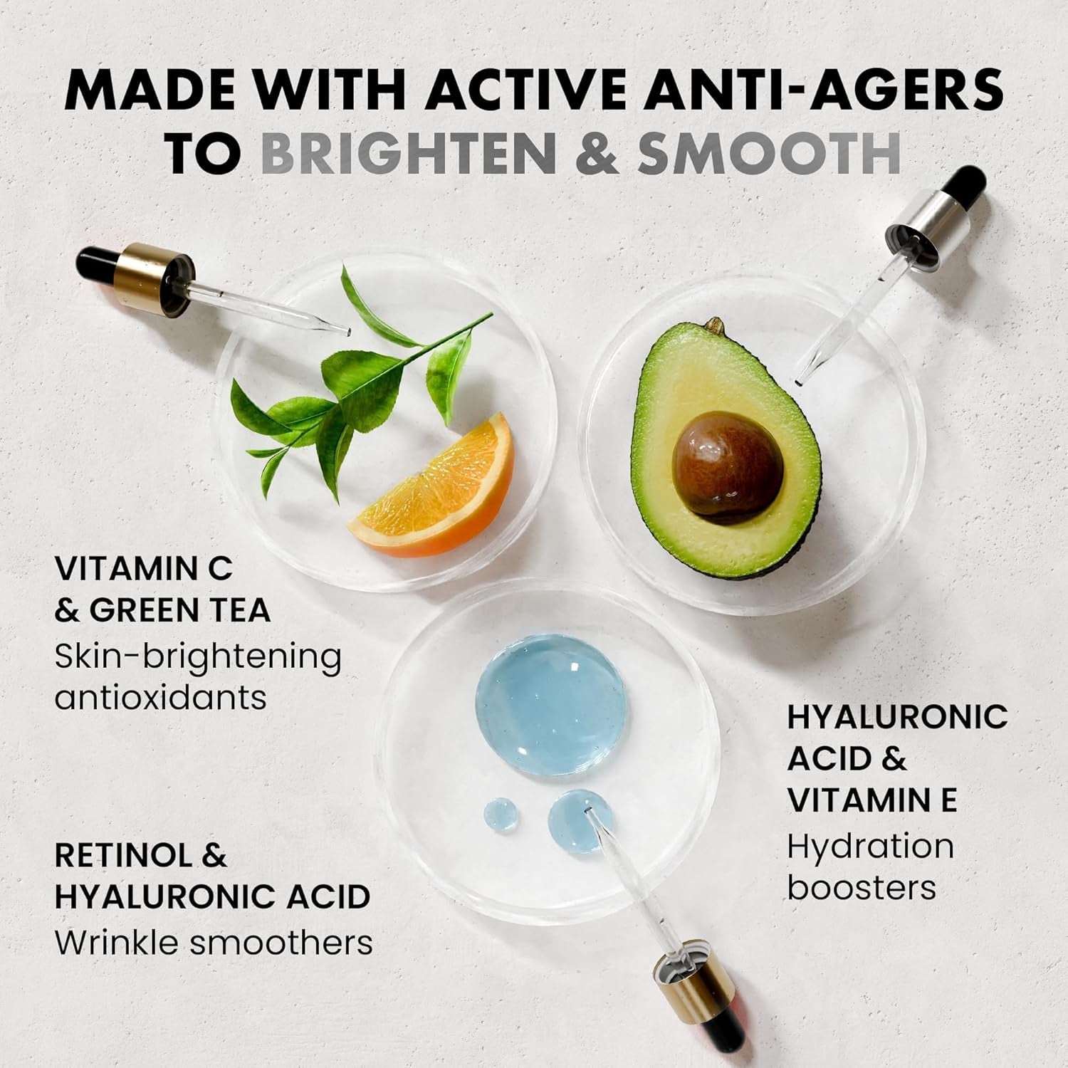Face Serum Set – Vitamin C, Retinol, Hyaluronic Acid for Hydration & Anti-Aging – Brightening & Firming Facial Serums – 3 Pack Face Care Set