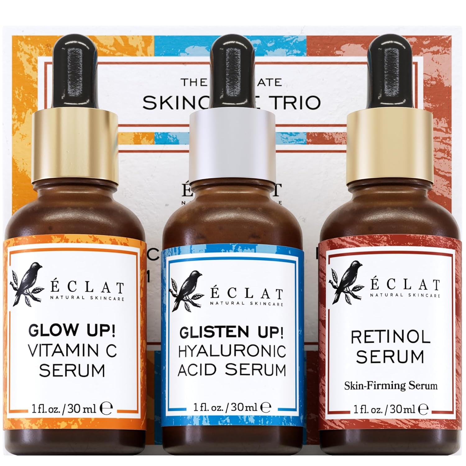 Face Serum Set – Vitamin C, Retinol, Hyaluronic Acid for Hydration & Anti-Aging – Brightening & Firming Facial Serums – 3 Pack Face Care Set